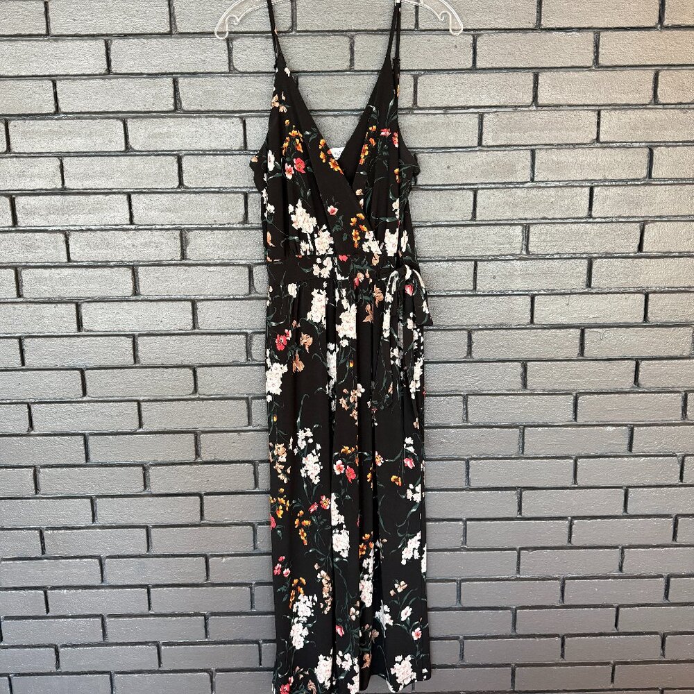 Kaleigh Black Floral Wrap Tie Waist Jumpsuit – Size Medium